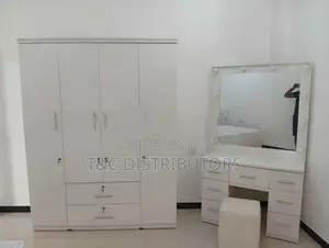 80*62*18 White 4 Door Wardrobe & Hollywood Dressing Tabel With stool