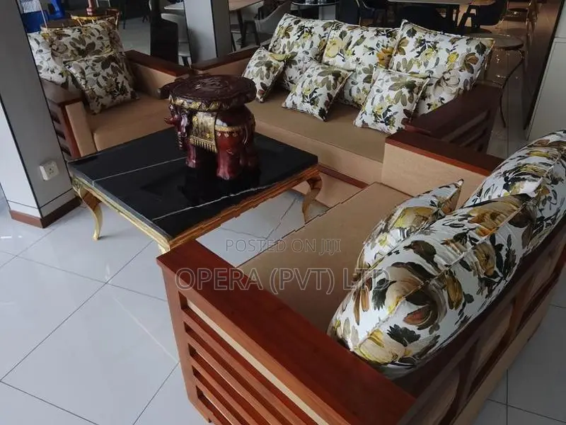 Floral Teak Wood Sofa Set