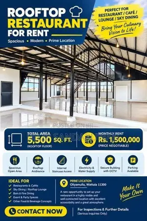 Rooftop Restaurant Space For Rent Oliyamulla Wattala