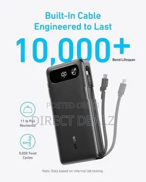 Anker 87W 20000 Power Bank with Built-In USB-C Cable A1383H11