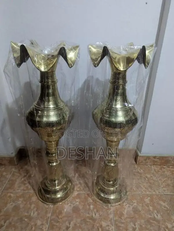 Grand 30-Inch Heavy Solid Brass Floor Vases