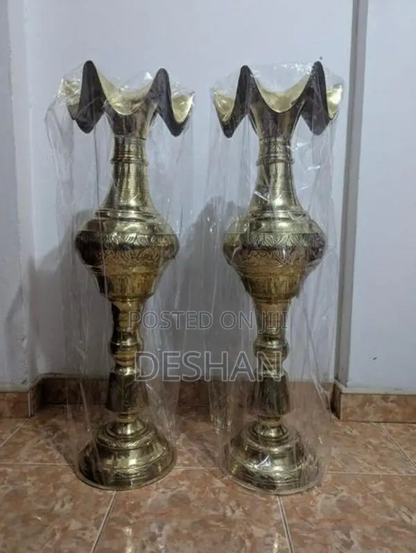 Grand 30-Inch Heavy Solid Brass Floor Vases