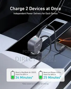 Anker Nano 75W Car Charger with Built-in Retractable USB-C Cable