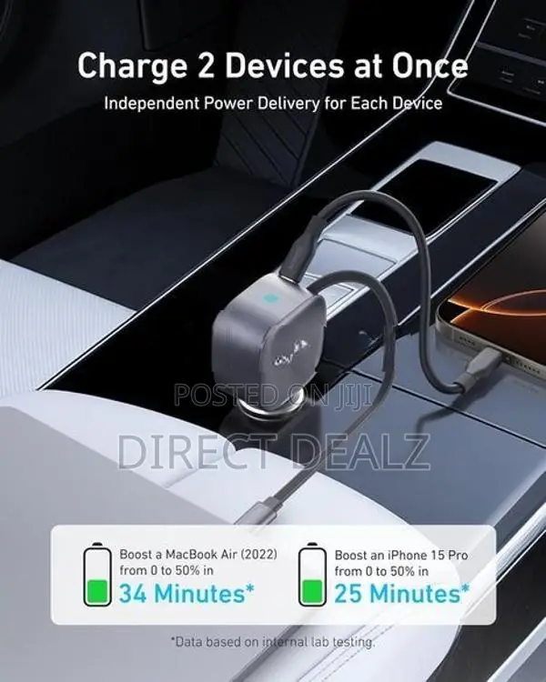 Anker Nano 75W Car Charger with Built-in Retractable USB-C Cable