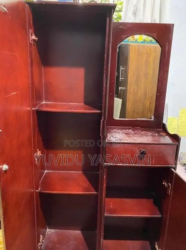 Used Wooden Cupboard Brown Colorwith Mirror With Storage Shelves