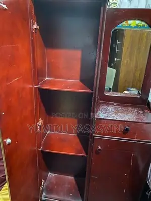 Used Wooden Cupboard Brown Colorwith Mirror With Storage Shelves
