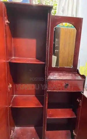 Used Wooden Cupboard Brown Colorwith Mirror With Storage Shelves