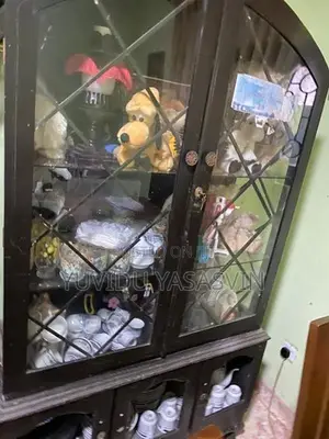 Used Wooden Glass Display Cupboard Dark Brown Colour