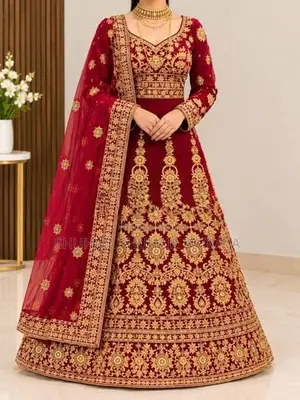 Luxury Bridal Lehenga Dress With Complete Jewellery Set For Worn Once