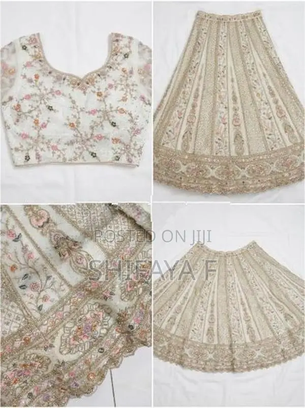 Ivory Net Lehenga Set With Pastel Pink Floral Sequin Embroidery