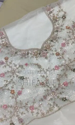 Ivory Net Lehenga Set With Pastel Pink Floral Sequin Embroidery