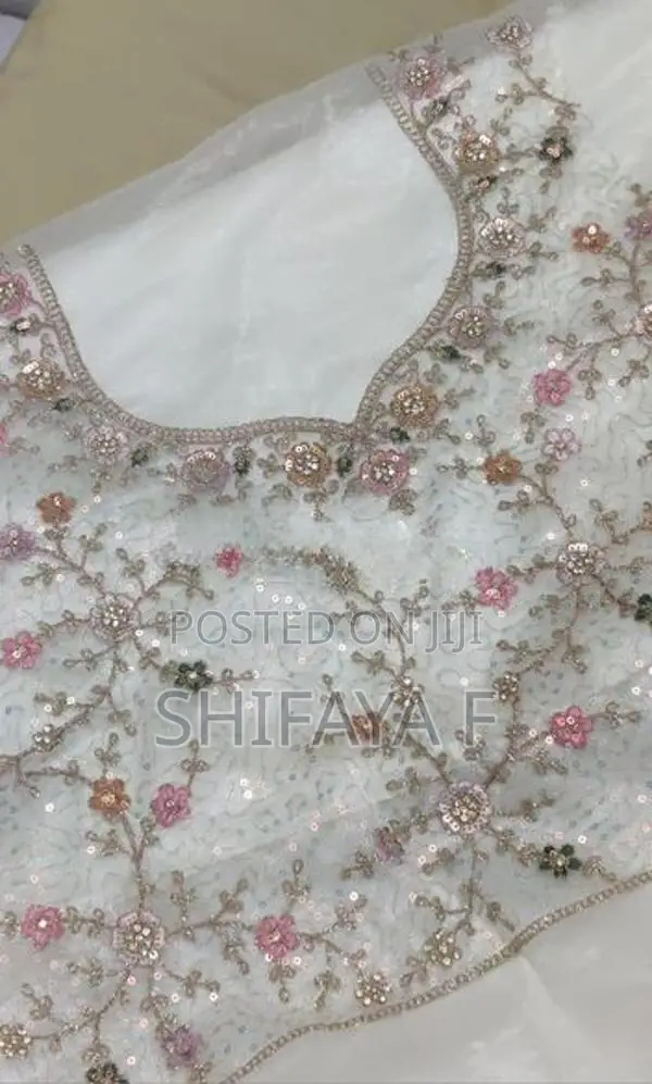 Ivory Net Lehenga Set With Pastel Pink Floral Sequin Embroidery