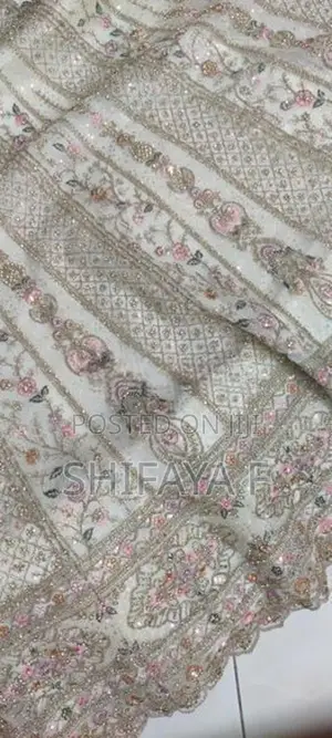 Ivory Net Lehenga Set With Pastel Pink Floral Sequin Embroidery