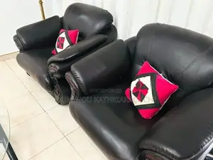 Damro Black Leather Sofa Set (1 Three-Seater + 2 Single Armchairs)