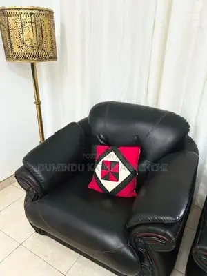 Damro Black Leather Sofa Set (1 Three-Seater + 2 Single Armchairs)