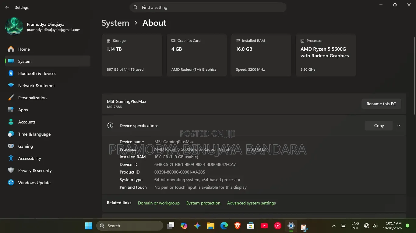 Desktop Computer MSI 16GB AMD Ryzen 5 SSD 1T